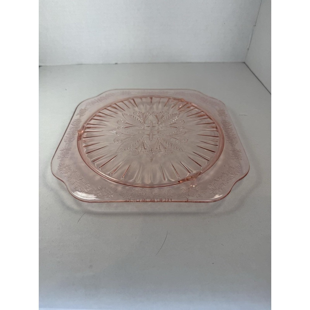 Jeannette Adam Pink 9 3/4" Footed Cake Plate Depression Glass